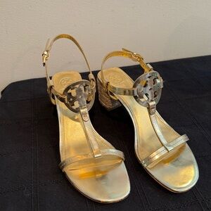 TORY BURCH GOLD MILLER WEDGE HEELS SIZE 9